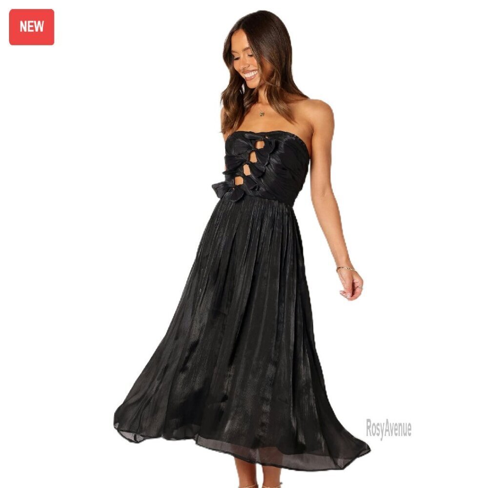 Strapless Midi Dress with Bow Detail, Size M, Perfect for Events